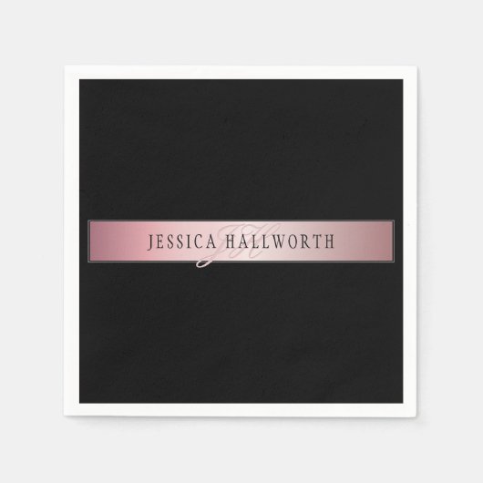 Elegant Blush Faux Roos Gold | Naam en Initiaal Servet (Voorkant)