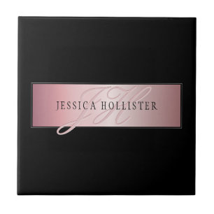 Elegant Blush Faux Roos Gold   Naam en Initiaal Tegeltje