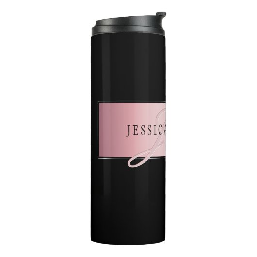 Elegant Blush Faux Roos Gold | Naam en Initiaal Thermosbeker (Gedraaid links)