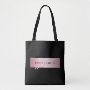 Elegant Blush Faux Roos Gold Naam en Initiaal Tote Bag