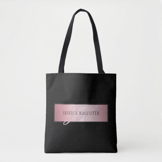 Elegant Blush Faux Roos Gold | Naam en Initiaal Tote Bag (Voorkant)