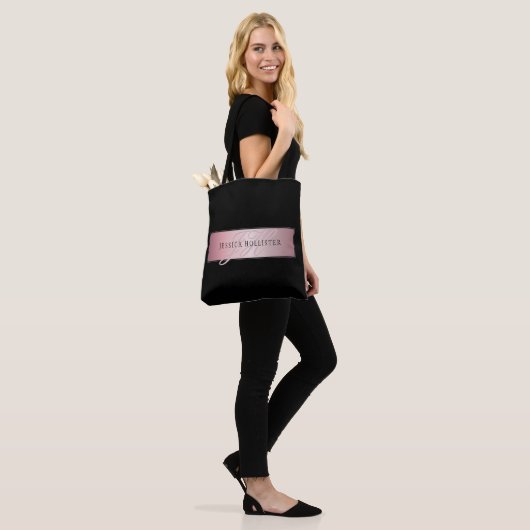 Elegant Blush Faux Roos Gold | Naam en Initiaal Tote Bag (Op model)