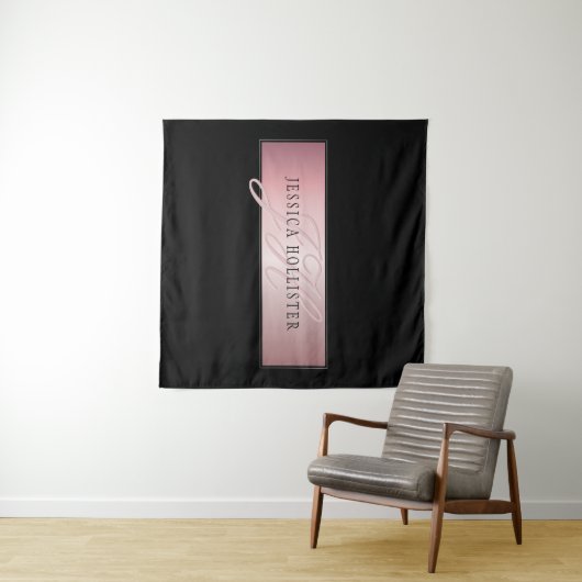 Elegant Blush Faux Roos Gold | Naam en Initiaal Wandkleed (In Situ (horizontaal))