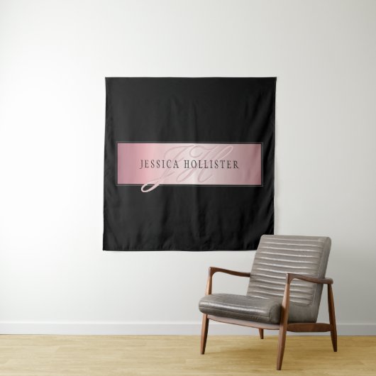 Elegant Blush Faux Roos Gold | Naam en Initiaal Wandkleed (In situ)