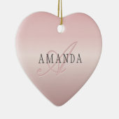 Elegant Blush Faux Roos Gold | Naam en monogram Keramisch Ornament (Rechts)