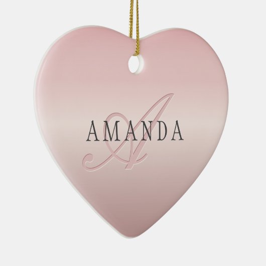 Elegant Blush Faux Roos Gold | Naam en monogram Keramisch Ornament (Rechts)