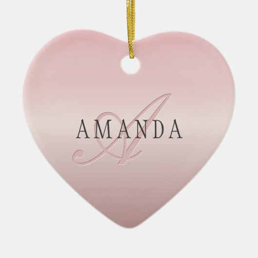 Elegant Blush Faux Roos Gold | Naam en monogram Keramisch Ornament (Voorkant)