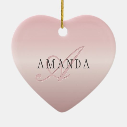 Elegant Blush Faux Roos Gold | Naam en monogram Keramisch Ornament (Achterkant)