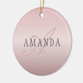 Elegant Blush Faux Roos Gold | Naam en monogram Keramisch Ornament (Links)