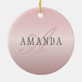 Elegant Blush Faux Roos Gold | Naam en monogram Keramisch Ornament (Achterkant)