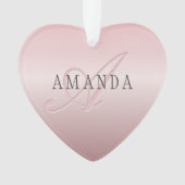 Elegant Blush Faux Roos Gold | Naam en monogram Ornament (voorkant)