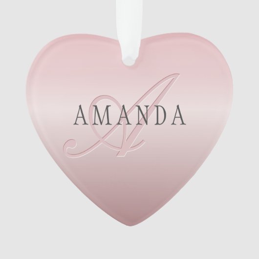 Elegant Blush Faux Roos Gold | Naam en monogram Ornament (voorkant)