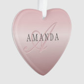 Elegant Blush Faux Roos Gold | Naam en monogram Ornament (voorkant)