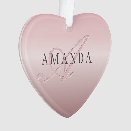 Elegant Blush Faux Roos Gold | Naam en monogram Ornament (voorkant)