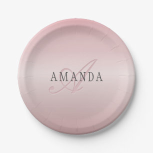 Elegant Blush Faux Roos Gold Naam en monogram Papieren Bordje
