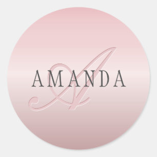 Elegant Blush Faux Roos Gold Naam en monogram Ronde Sticker