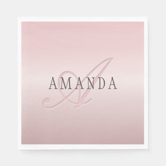 Elegant Blush Faux Roos Gold | Naam en monogram Servet (Voorkant)