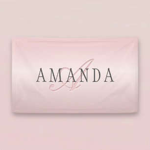 Elegant Blush Faux Roos Gold Naam en monogram Spandoek