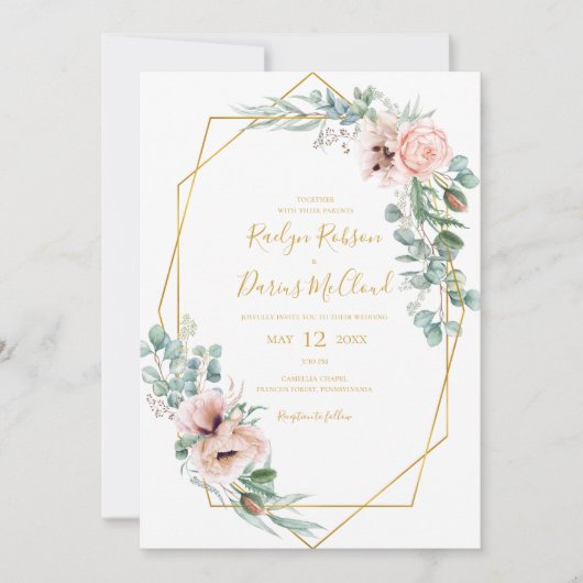 Elegant Blush Floral | Alles in één bruiloft Kaart (Voorkant)