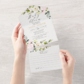 Elegant Blush Floral Baby shower & Advice All In One Uitnodiging (Afscheurbaar)
