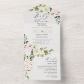 Elegant Blush Floral Baby shower & Books All In One Uitnodiging (Binnen)