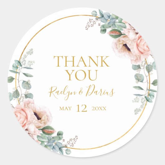 Elegant Blush Floral | Bedankt voor je bruiloft Ronde Sticker (Voorkant)