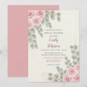 Elegant Blush Floral Bridal Shower Invitation Kaar Kaart (Voorkant / Achterkant)
