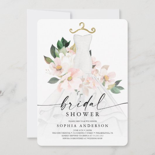 Elegant Blush Floral Bridal Shower Invitation Kaar Kaart (Voorkant)