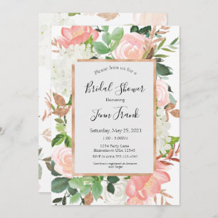 Elegant Blush Floral Bridal Shower Invitation Kaart