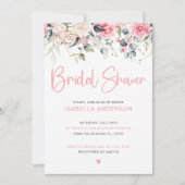 Elegant Blush Floral Bridal Shower Invitation Kaart (Voorkant)