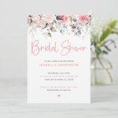 Elegant Blush Floral Bridal Shower Invitation Kaart (Staand voorkant)