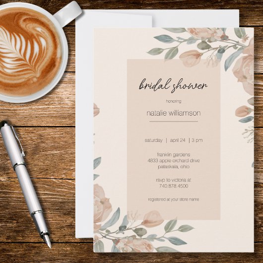 Elegant Blush Floral Bridal Shower  Kaart
