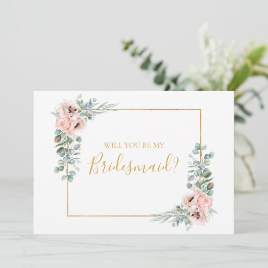 Elegant Blush Floral | Bridesmaid proposal card Kaart (Staand voorkant)