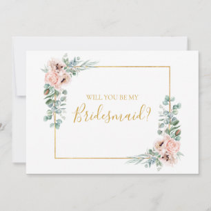Elegant Blush Floral   Bridesmaid proposal card Kaart