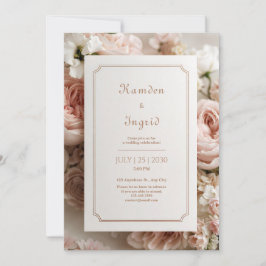 Elegant Blush Floral Bronze Ticket Frame Wedding Kaart