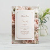 Elegant Blush Floral Bronze Ticket Frame Wedding Kaart (Staand voorkant)