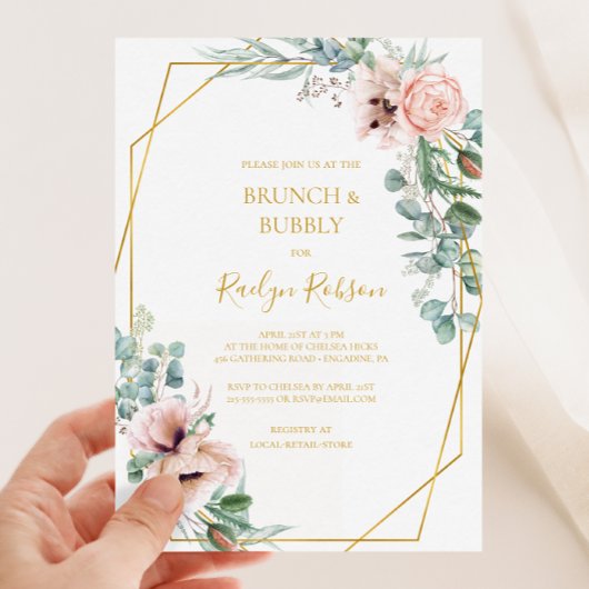 Elegant Blush Floral | Brunch en Bubble Shower Kaart