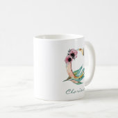 Elegant Blush Floral C Waterverf Foliage Monogram Koffiemok (Voorkant rechts)