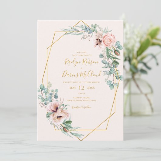 Elegant Blush Floral | Casual pasteelbruiloft Kaart (Staand voorkant)