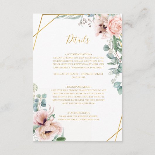 Elegant Blush Floral | Details Enclosure Card Informatiekaartje (Voorkant)