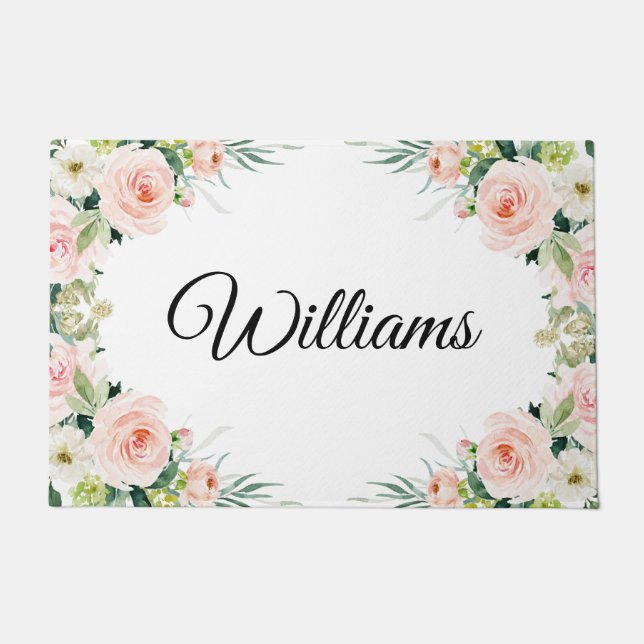 elegant blush floral doormat deurmat (Voorkant)