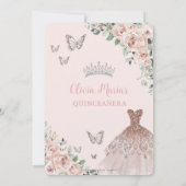 Elegant Blush Floral Dress Silver Quinceañera Kaart (Achterkant)