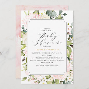 Elegant Blush Floral en Eucalyptus Baby shower Kaart