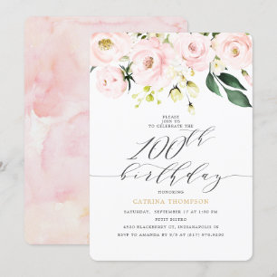 Elegant Blush Floral Eucalyptus 100th Birthday Kaart