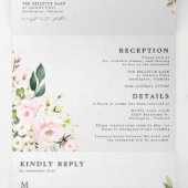 Elegant Blush Floral Eucalyptus All-in-One Weddens Drieluik Uitnodiging (Binnenkant midden)