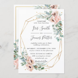 Elegant Blush Floral Eucalyptus Geometric Gold Kaart