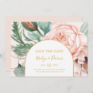 Elegant Blush Floral Garden   Horizontaal deeg Save The Date