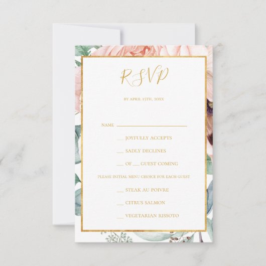 Elegant Blush Floral Garden Menu Keuze RSVP-kaart (Voorkant)