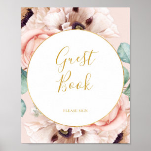 Elegant Blush Floral Garden Pastel Guest Book Sign Poster