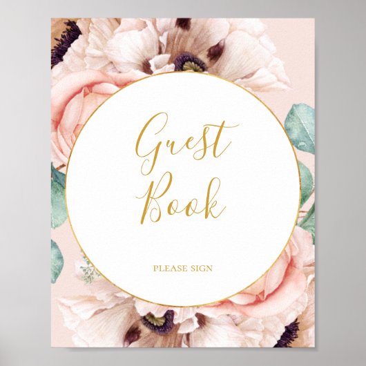 Elegant Blush Floral Garden Pastel Guest Book Sign Poster (Voorkant)